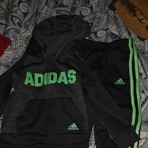 Adidas Black and Green Tracksuit